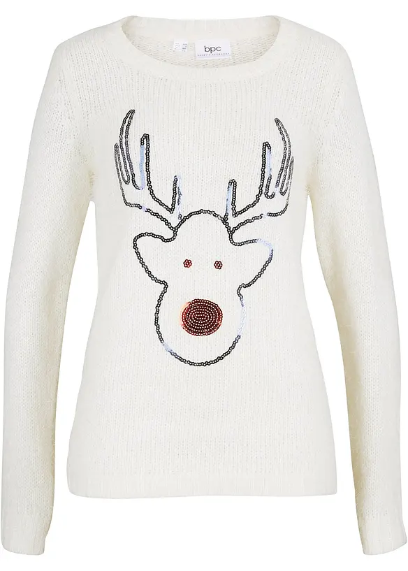 Kersttrui met pailletten rendier, bonprix
