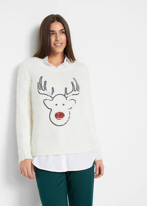 Kersttrui met pailletten rendier, bonprix