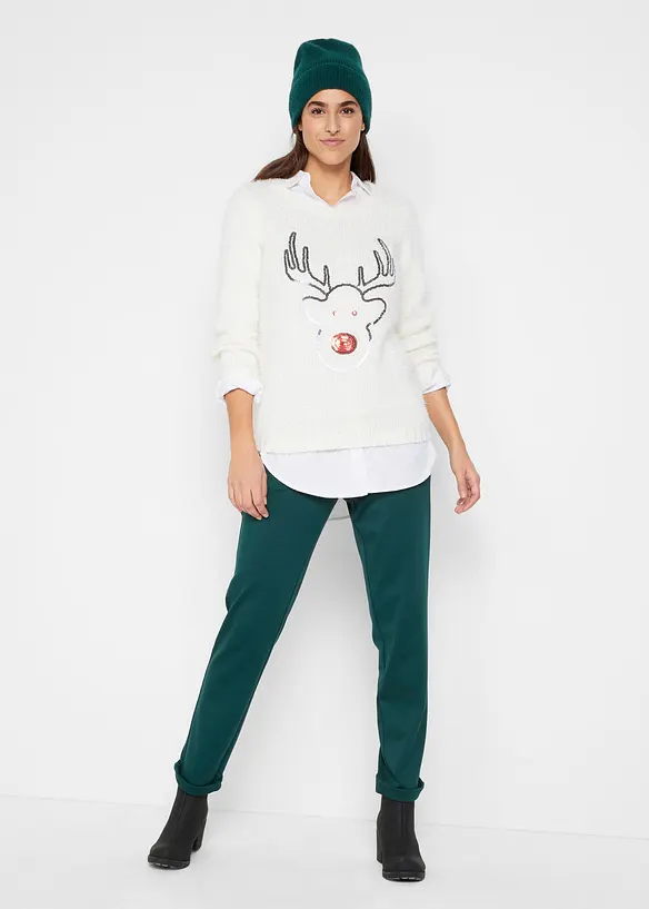 Kersttrui met pailletten rendier, bonprix