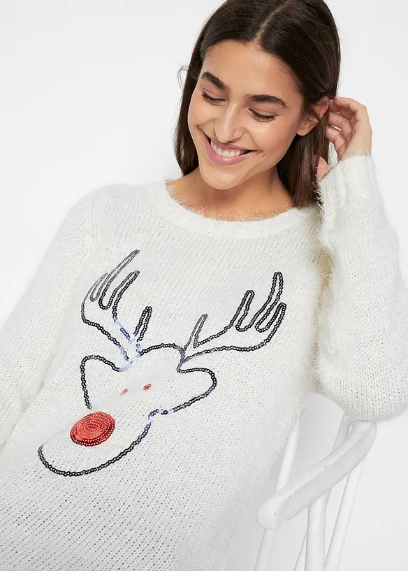 Kersttrui met pailletten rendier, bonprix
