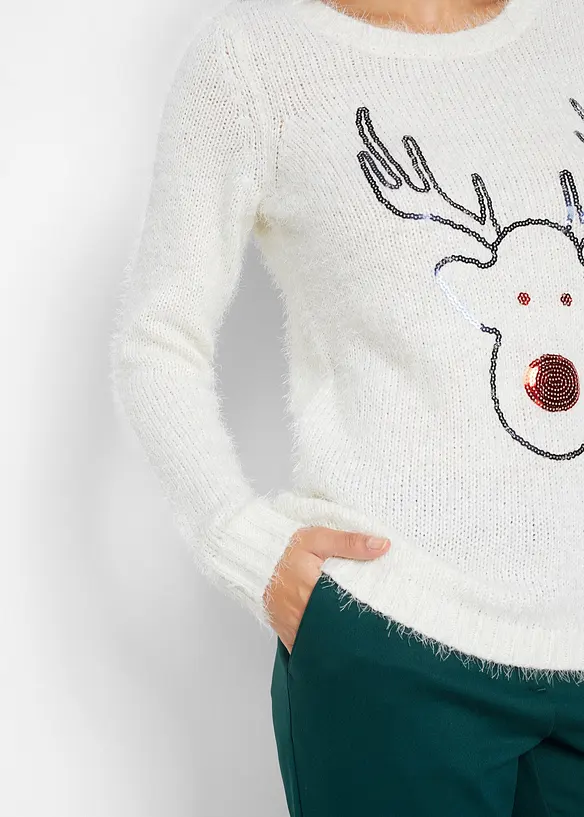 Kersttrui met pailletten rendier, bonprix