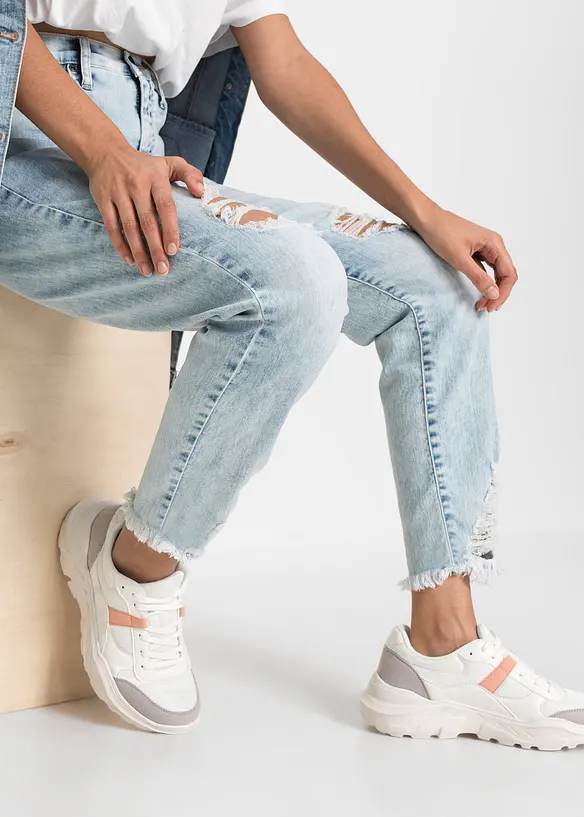 Mom jeans met destroyed effecten, high waist, bonprix