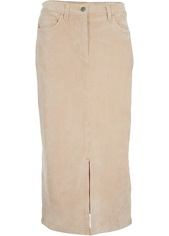 Stretch corduroy rok in midilengte, bonprix