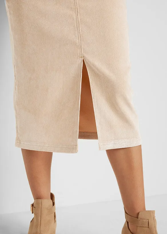 Stretch corduroy rok in midilengte, bonprix