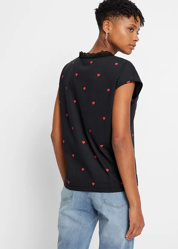 Gedessineerd shirt met kant, bonprix