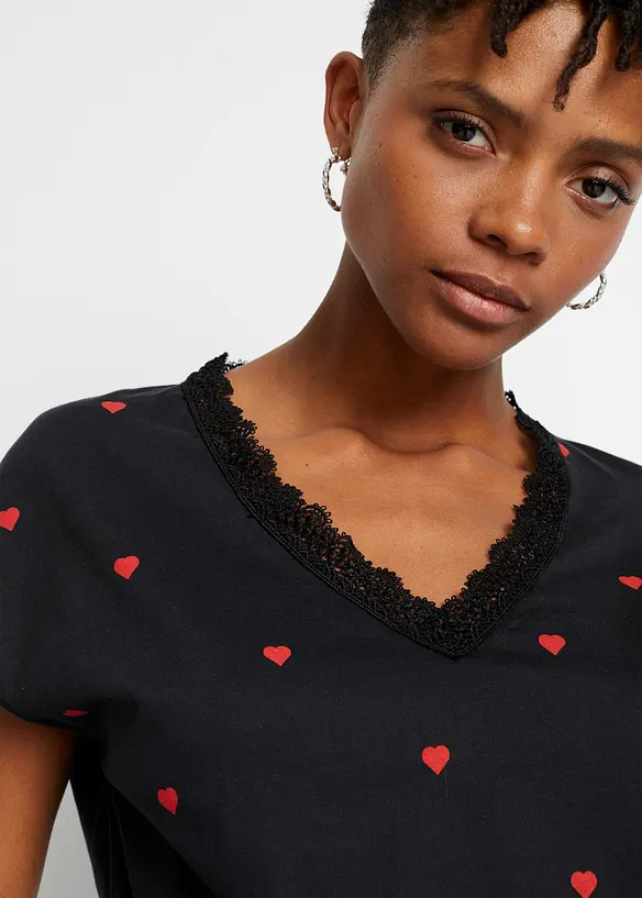 Gedessineerd shirt met kant, bonprix