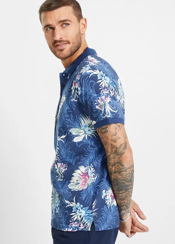 Jersey poloshirt met Hawaï-print, korte mouw, bonprix