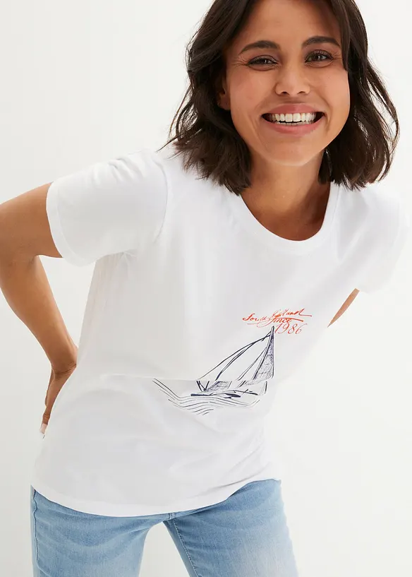 Katoenen T-shirt met print en zijsplitten, bonprix