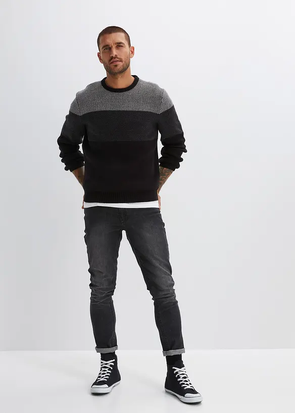 Trui met ronde hals en colourblocking, bonprix