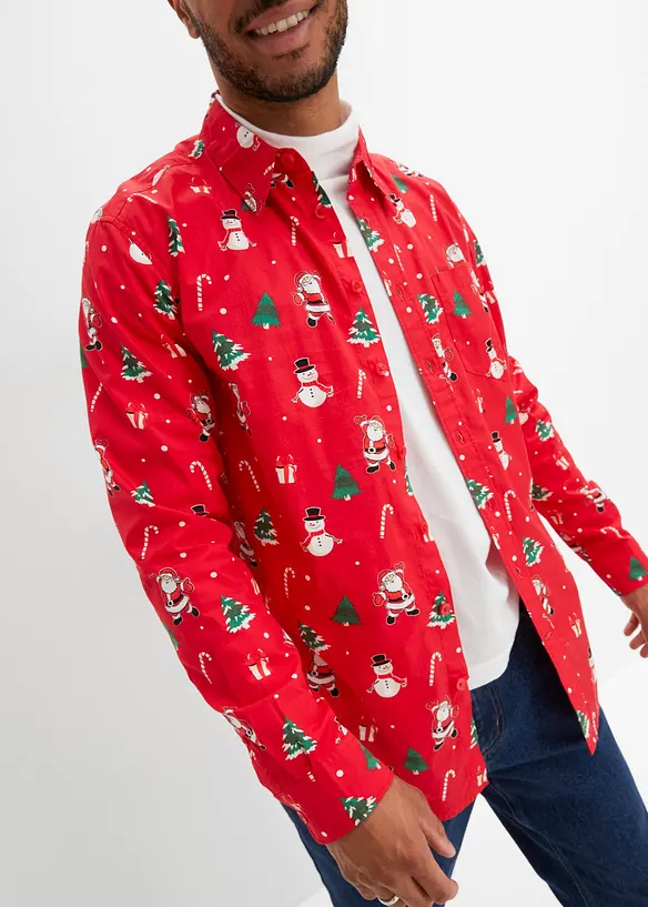 Overhemd met kerstprint en lange mouwen, bonprix