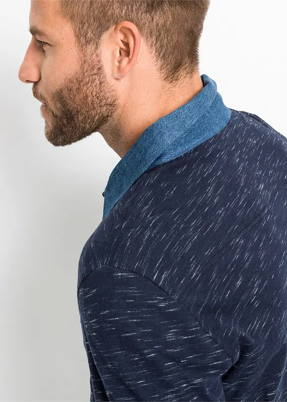 Poloshirt met geweven kraag, lange mouw, bonprix