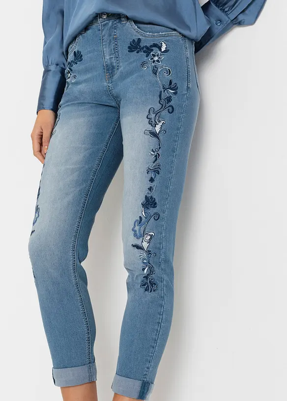 Slim fit jeans met mid waist, cropped, bonprix