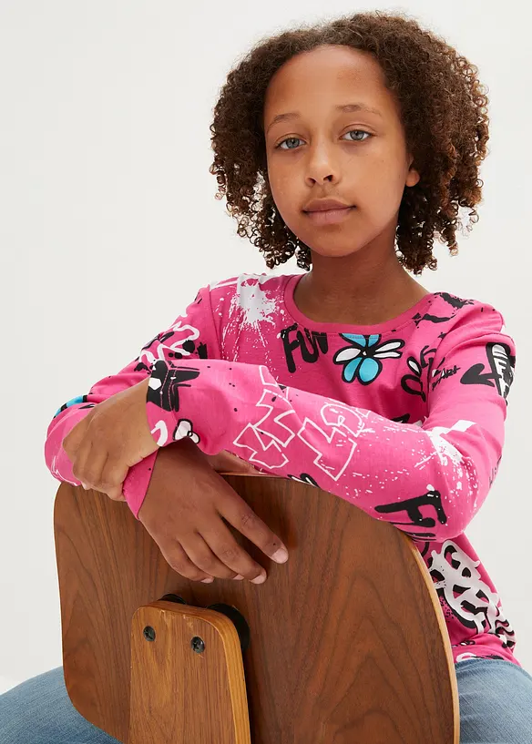 Meisjes boxy shirt (set van 2) van biologisch katoen, bonprix