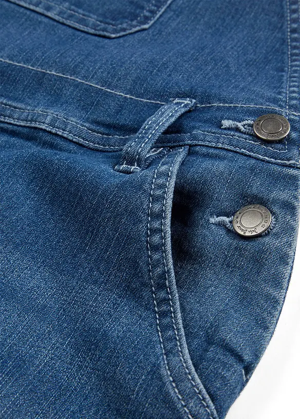 Meisjes denim tuinbroek, mid waist, bonprix