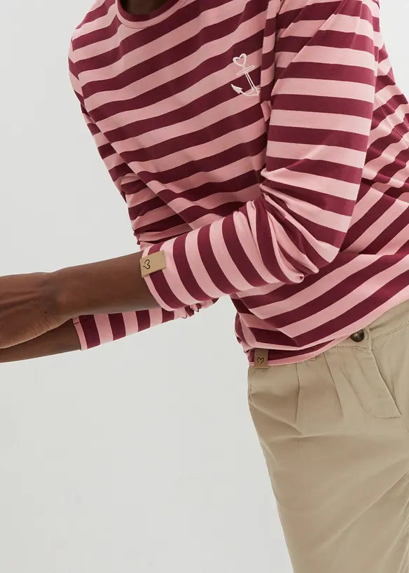 Gestreepte longsleeve met borduursel, bonprix