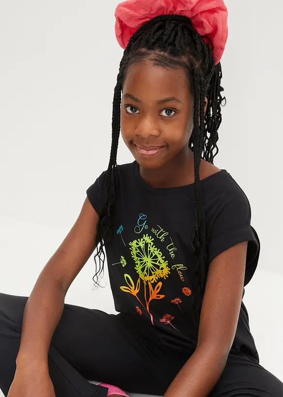 Meisjes T-shirt en flared legging van biologisch katoen (2-dlg. set), bonprix