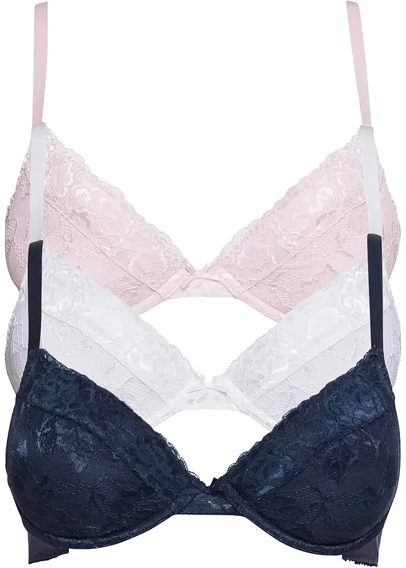 Push up bh met fijn kant (set van 3), bonprix
