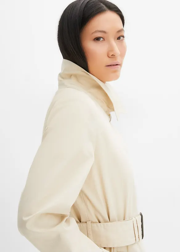 Kuitlange jas in trenchcoat stijl met afneembare capuchon, bonprix