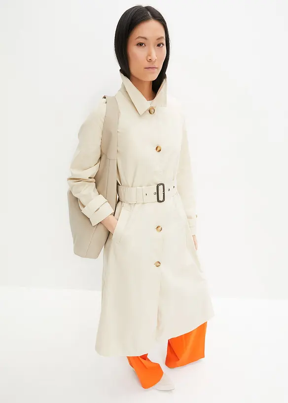 Kuitlange jas in trenchcoat stijl met afneembare capuchon, bonprix