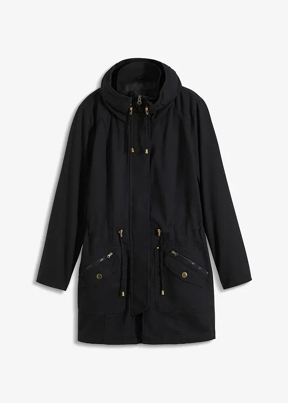 Korte katoenen parka met opstaande kraag, getailleerd, bonprix