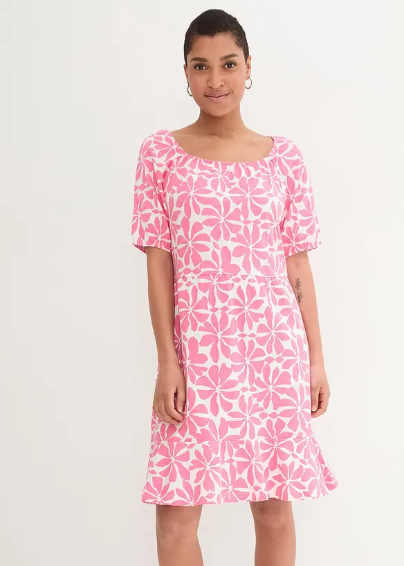 Jersey jurk van katoen met carréhals, bonprix