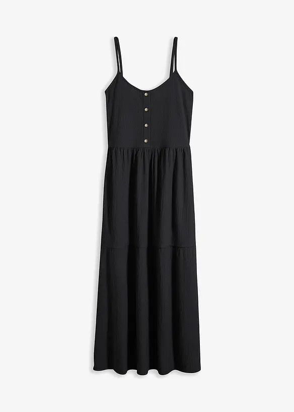 Jersey jurk in midilengte met volants en een decoratieve knoopsluiting, bonprix