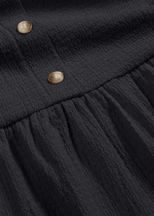 Jersey jurk in midilengte met volants en een decoratieve knoopsluiting, bonprix