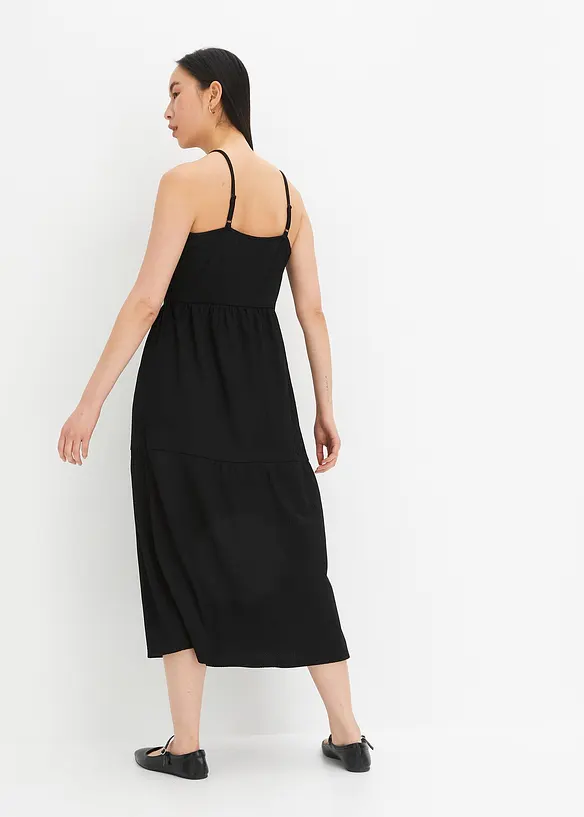 Jersey jurk in midilengte met volants en een decoratieve knoopsluiting, bonprix