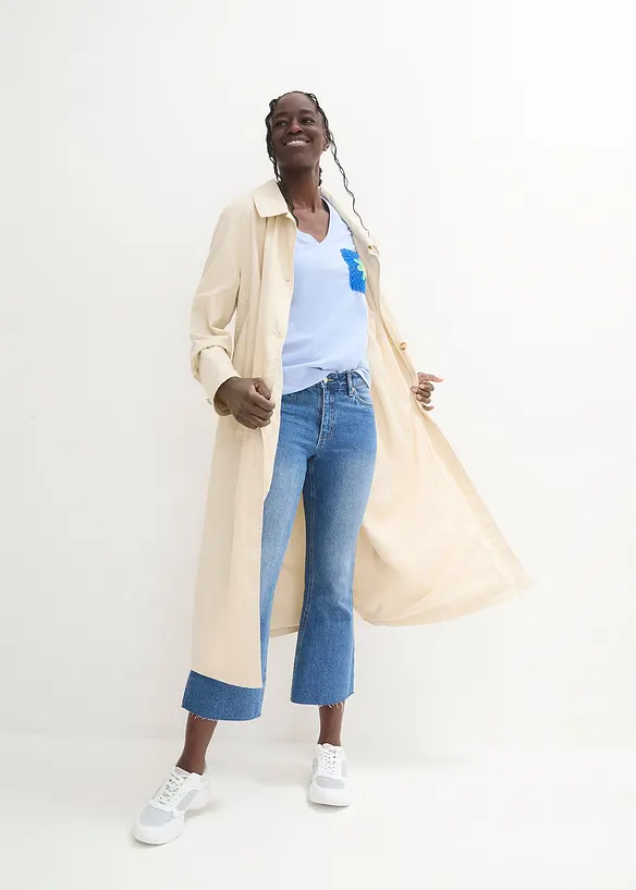Kuitlange jas in trenchcoat stijl met afneembare capuchon, bonprix