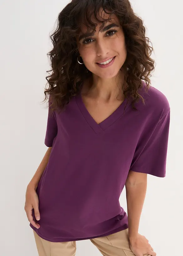 Wijd longshirt met V-hals, korte mouw  (set van 5), bonprix
