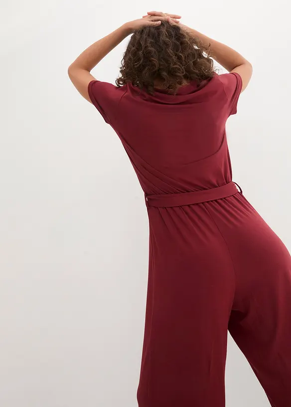 Jersey jumpsuit met V-hals, korte mouw, bonprix