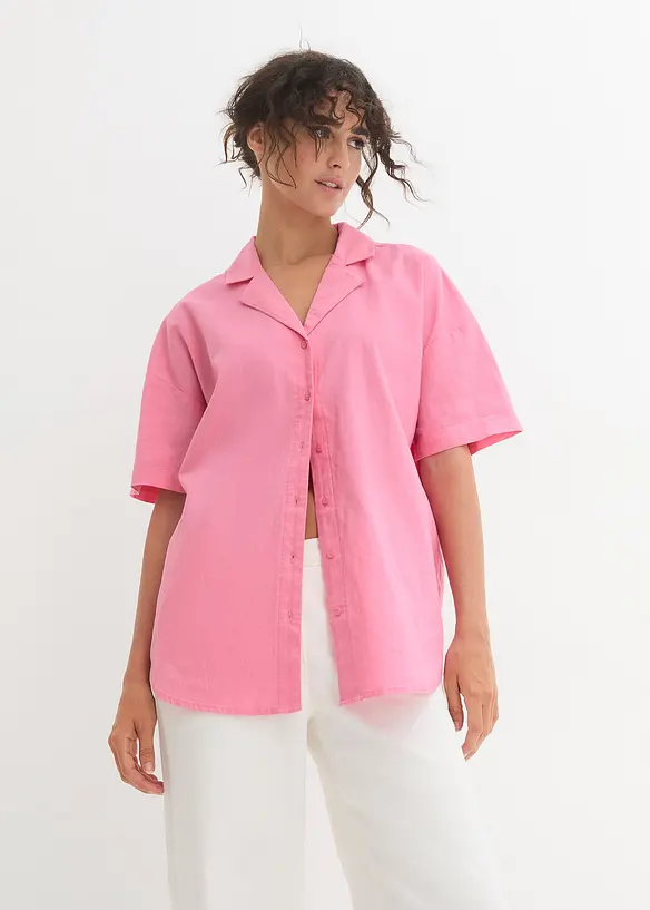 Luchtige oversized blouse van linnenmix, korte mouw, bonprix