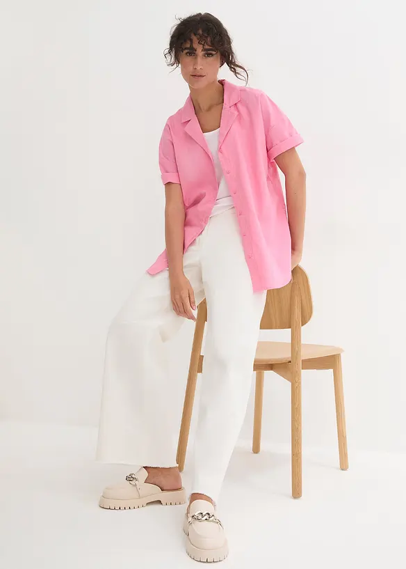 Luchtige oversized blouse van linnenmix, korte mouw, bonprix