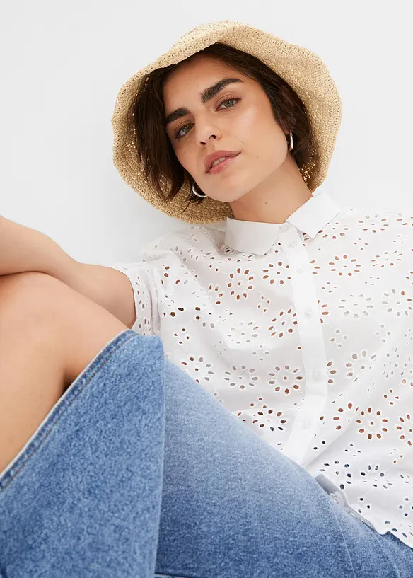Blouse met korte mouw van puur katoen, bonprix