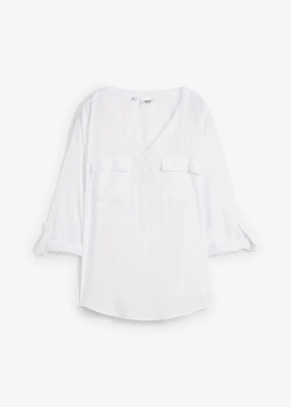 Blouse met lange mouwen en V-hals van vloeiende viscose, bonprix
