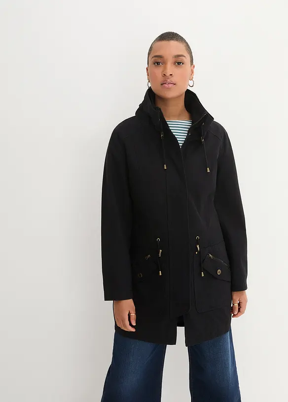 Korte katoenen parka met opstaande kraag, getailleerd, bonprix