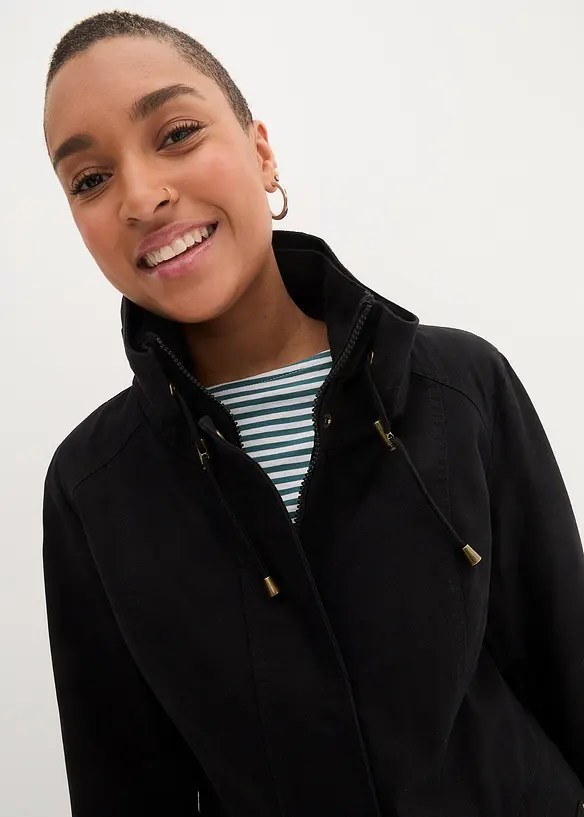 Korte katoenen parka met opstaande kraag, getailleerd, bonprix