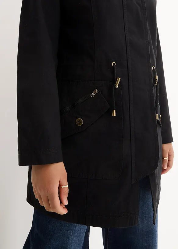 Korte katoenen parka met opstaande kraag, getailleerd, bonprix