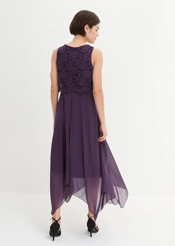 Premium chiffon midi jurk met kant, bonprix