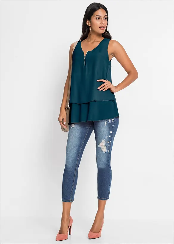 Top met rits in een viscosemix, bonprix
