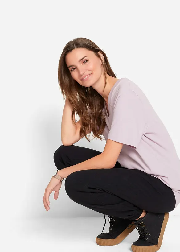Wijd longshirt met V-hals, korte mouw  (set van 5), bonprix