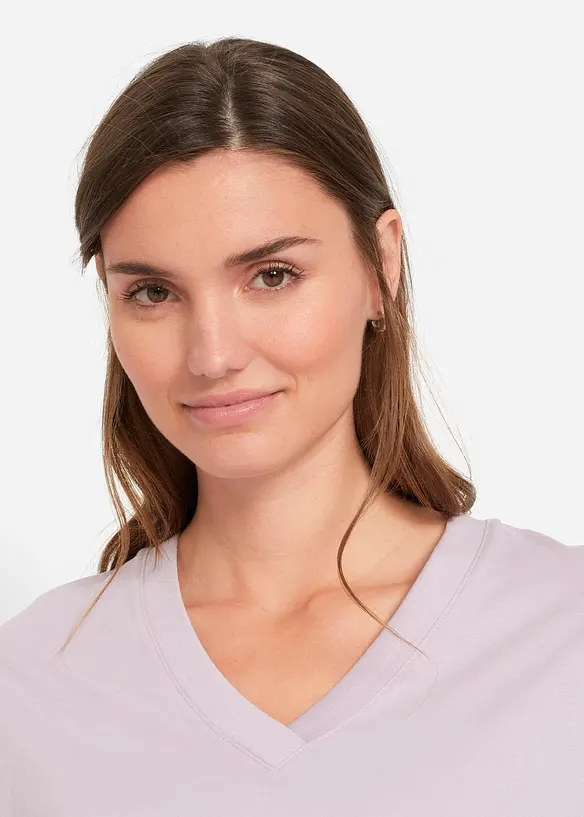 Wijd longshirt met V-hals, korte mouw  (set van 5), bonprix