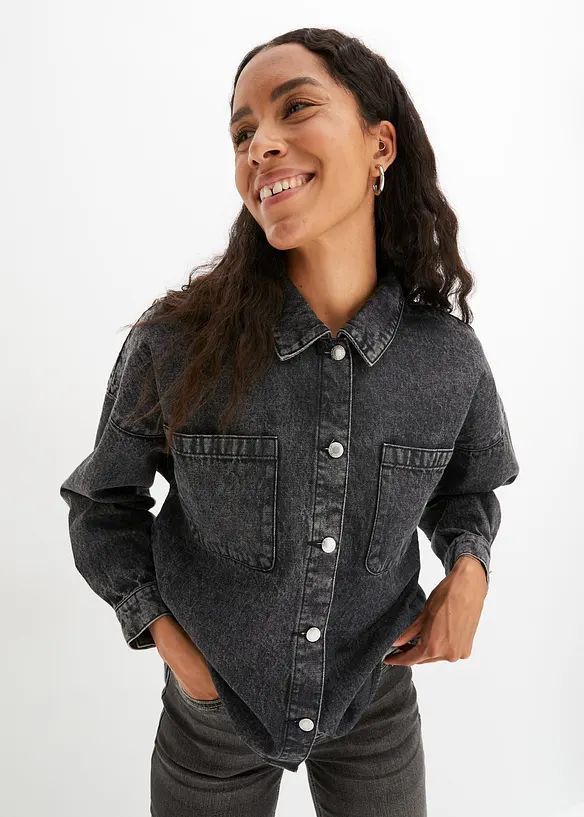Oversized denim shacket van biologisch katoen, bonprix