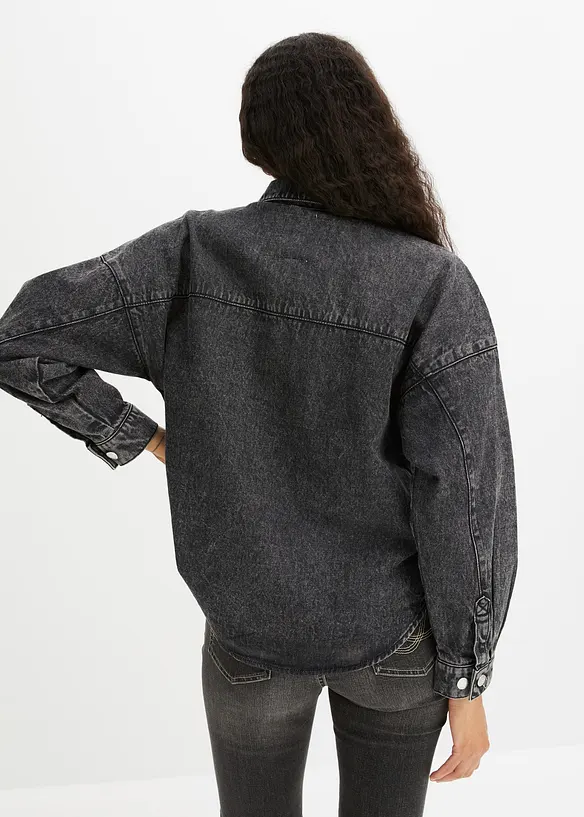 Oversized denim shacket van biologisch katoen, bonprix