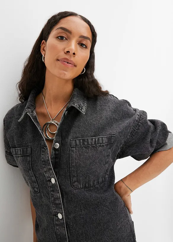 Oversized denim shacket van biologisch katoen, bonprix