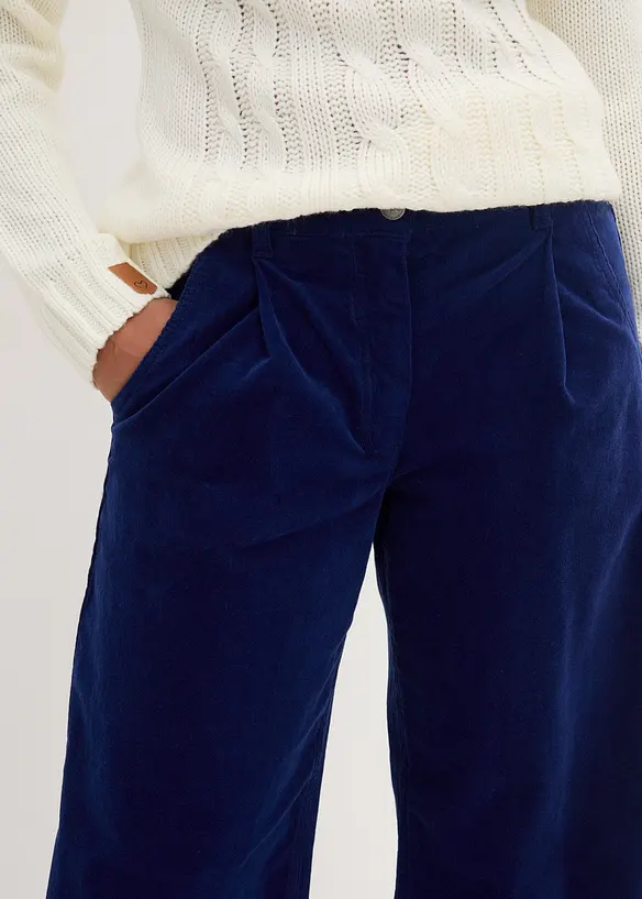 Wijde stretch corduroy culotte met high-waist comfortband, 7/8 lengte, bonprix