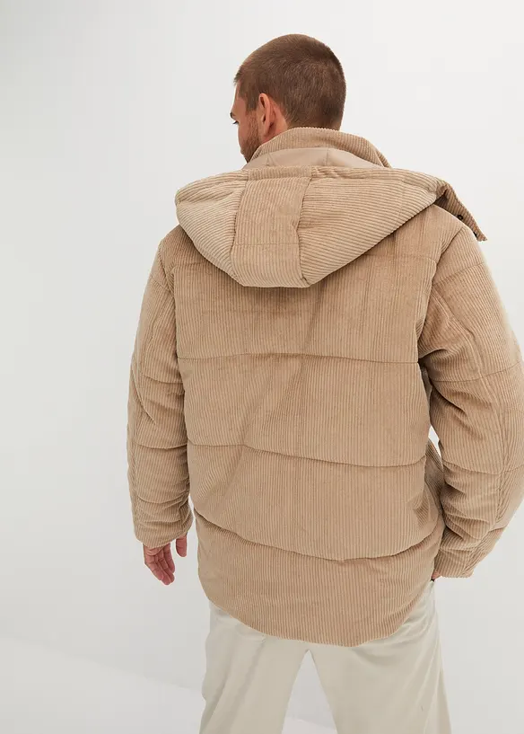 Gewatteerde jas van corduroy met afneembare capuchon, bonprix