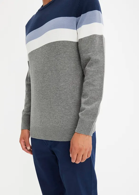 Fijn gebreide trui met colourblocking en katoen, bonprix