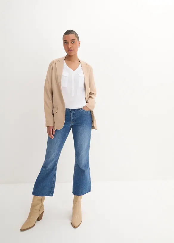 Blouse met lange mouwen en V-hals van vloeiende viscose, bonprix