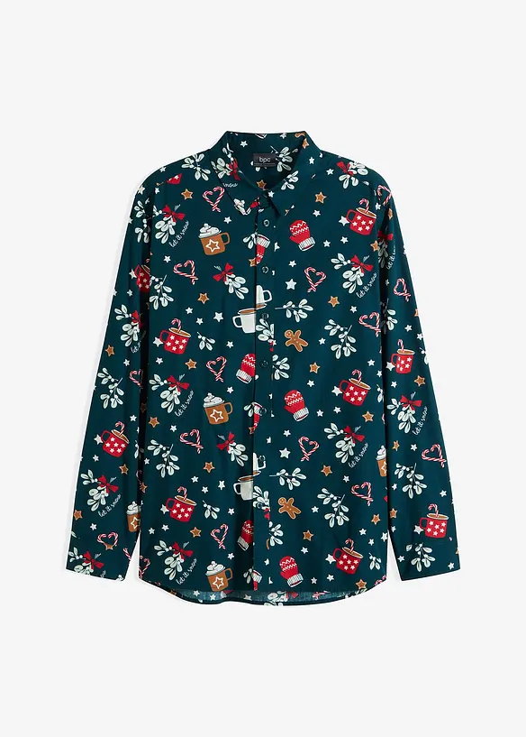 Overhemd van katoen met lange mouwen en een kerstdessin, bonprix